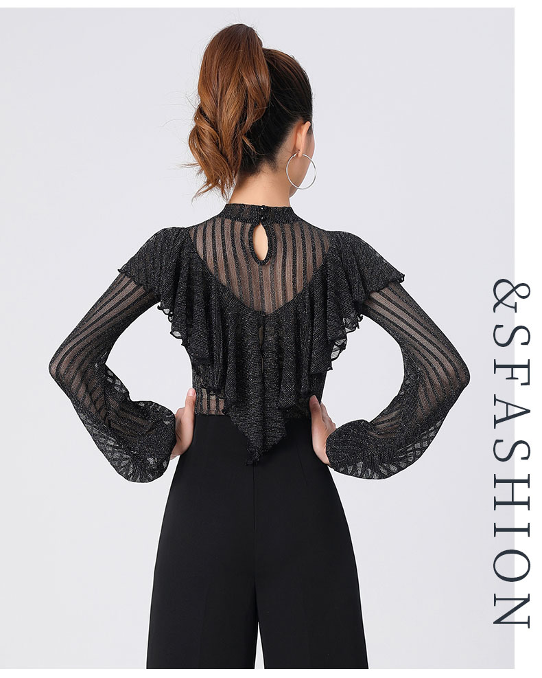 女士交谊舞上衣长袖吉特巴演出服新款三步踩舞服装拉丁舞上装衣韩国银