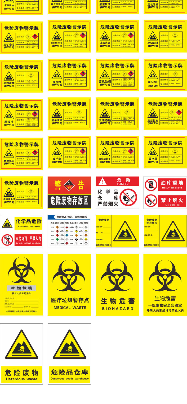 定制适用危险废物警示牌标识牌标志牌废机油废油漆桶废漆渣废抹布废