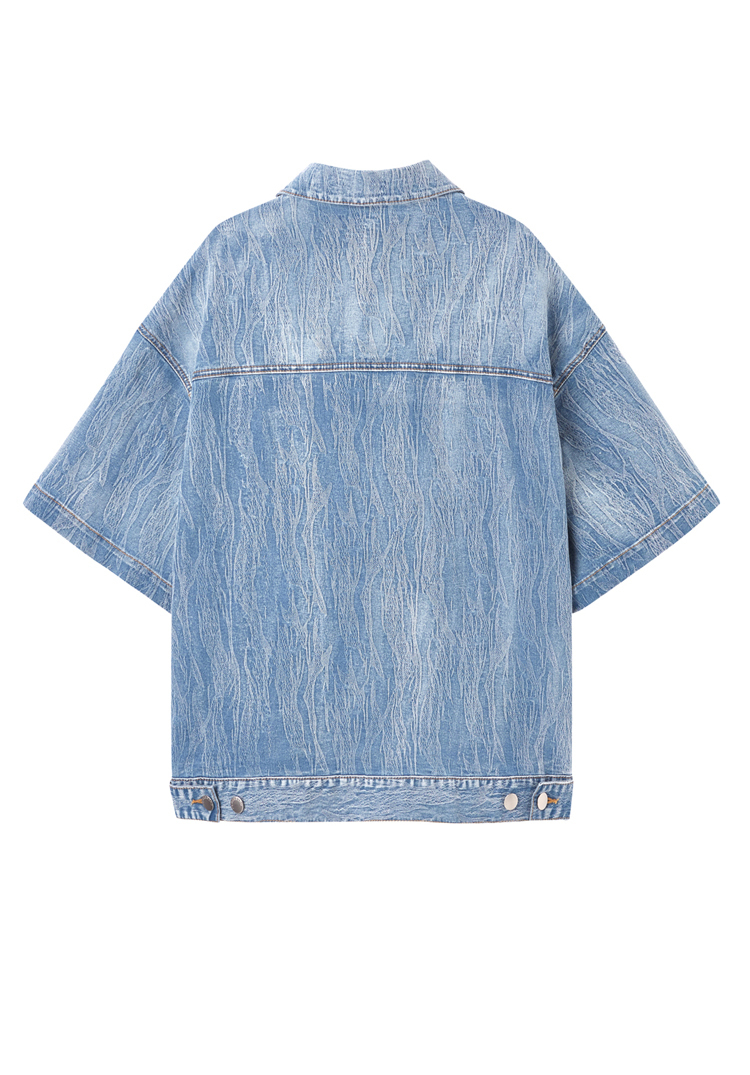 肌理感牛仔外套女2021夏季新款韩版宽松炸街牛仔衣女短袖潮 牛仔蓝 s