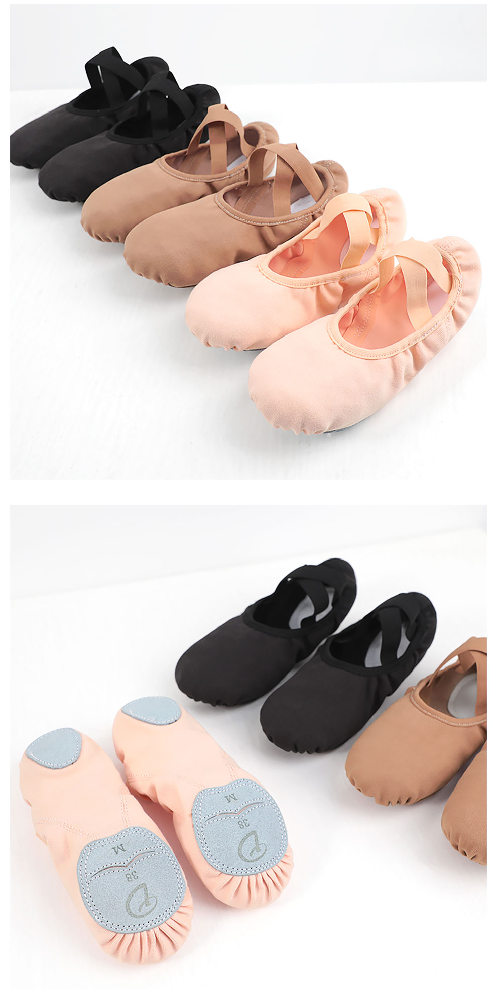 全弹力布舞蹈鞋女软底练功鞋成人猫爪鞋形体芭蕾舞鞋显脚背免系带黑色