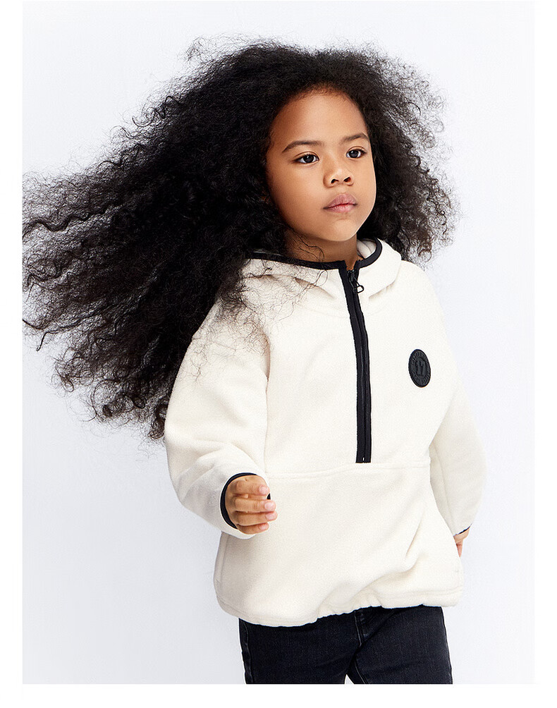 little moco童装22冬装新款男女童摇粒绒保暖长袖卫衣kbb4top006 浅