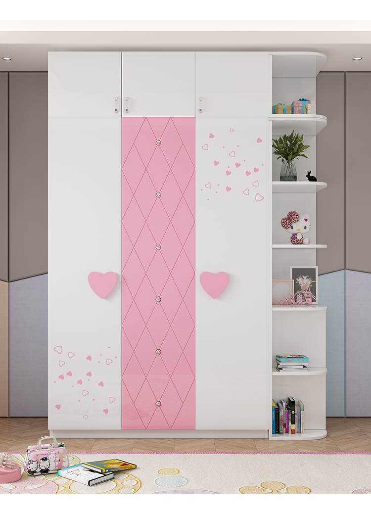 氧田爱尚丽思儿童房衣柜现代简约公主粉色卡通整体烤漆二三四门卧室大
