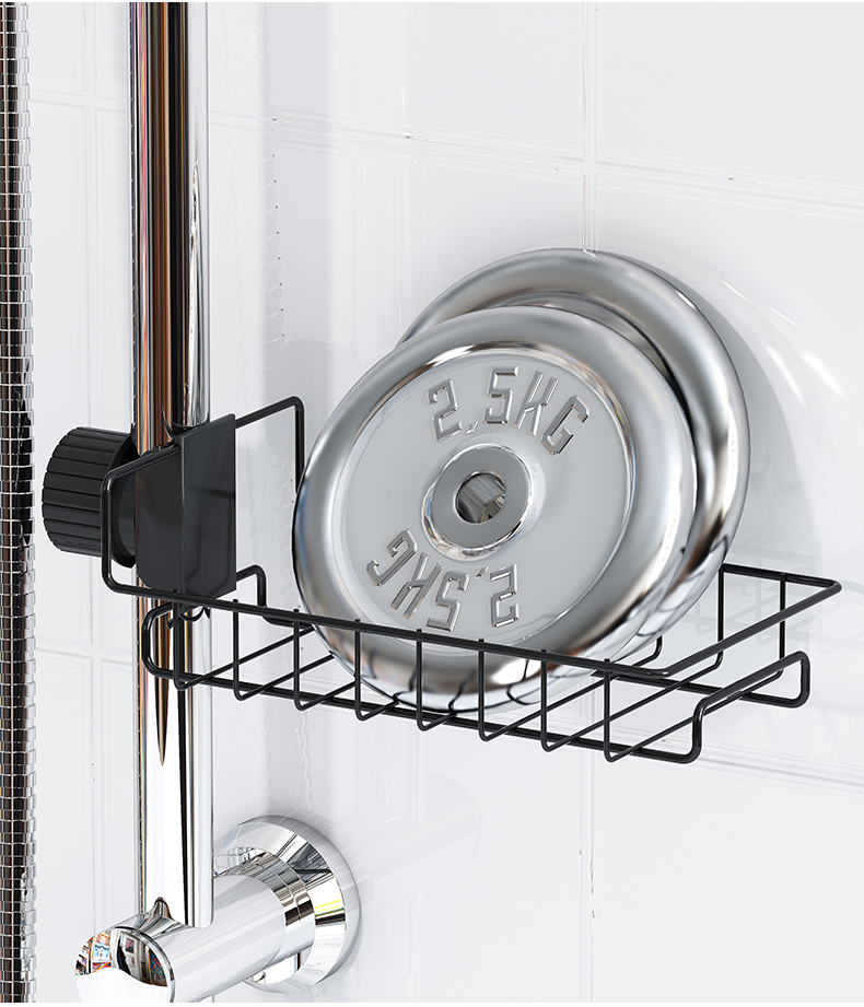 淋浴花洒置物架洗澡间浴室升降支架托盘免打孔卫生间收纳挂篮架子黑色