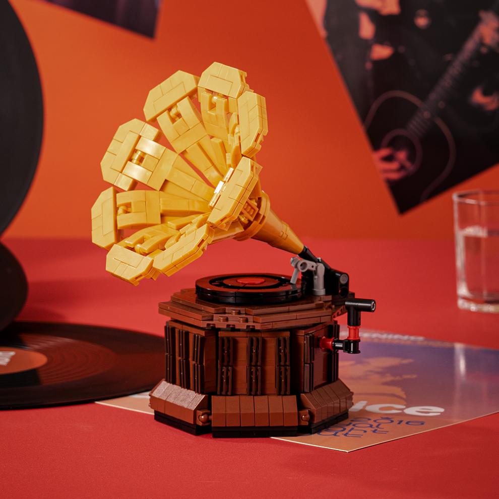 乐高lego稀有moc复古音乐留声机创意成年高难度立体拼装积木模型