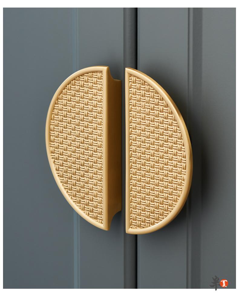 柜门拉手黄铜新中式衣柜橱柜门把手纯铜酒柜家具五金轻奢柜子创意拉手