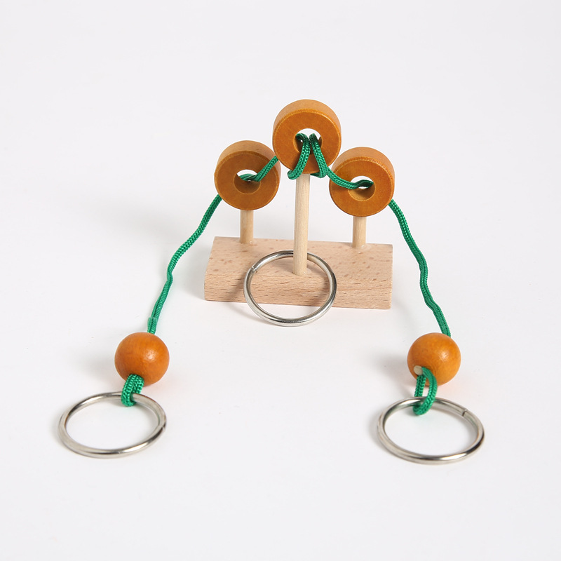 巧取木环玩具拓扑学玩具 木制玩具立柱解绳系列解环玩具 趣味孔明锁