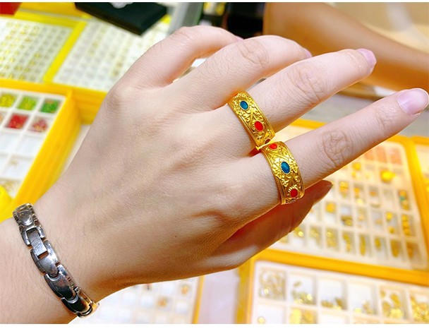 老凤凰古法金戒指实心黄金对戒可调节情侣正品999足金结婚戒一对女