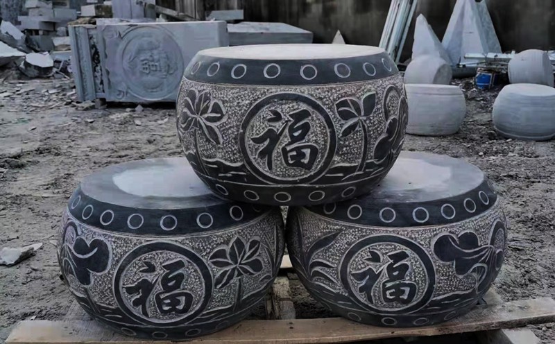 石雕柱墩石青石仿古带底座石墩古建庭院柱基石圆形石柱墩洗浴石墩奥琅