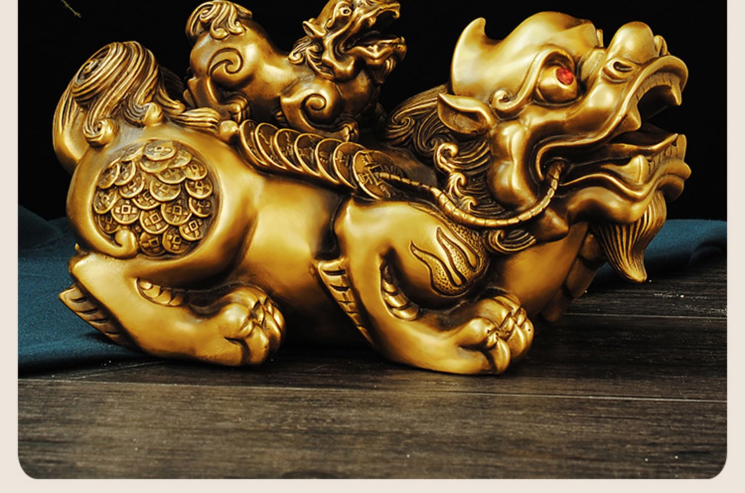 纯铜貔貅摆件一对招财护宅飞天皮丘客厅酒柜桌面装饰大号公母貔貅