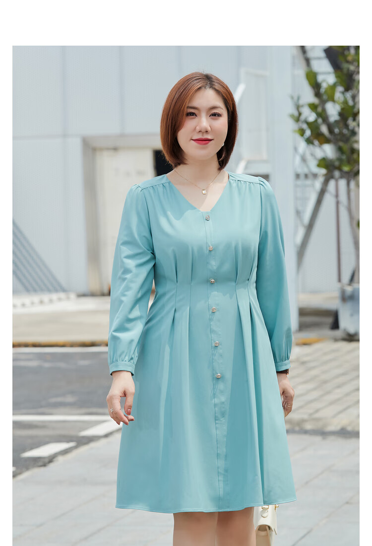 纤莉秀2021夏新款200斤胖mm气质v领大码女装显瘦收腰泡泡袖连衣裙2903