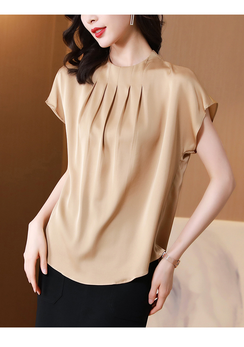 zxegi女装真丝t恤女短袖2021新款宽松t恤时尚洋气纯色桑蚕丝上衣女