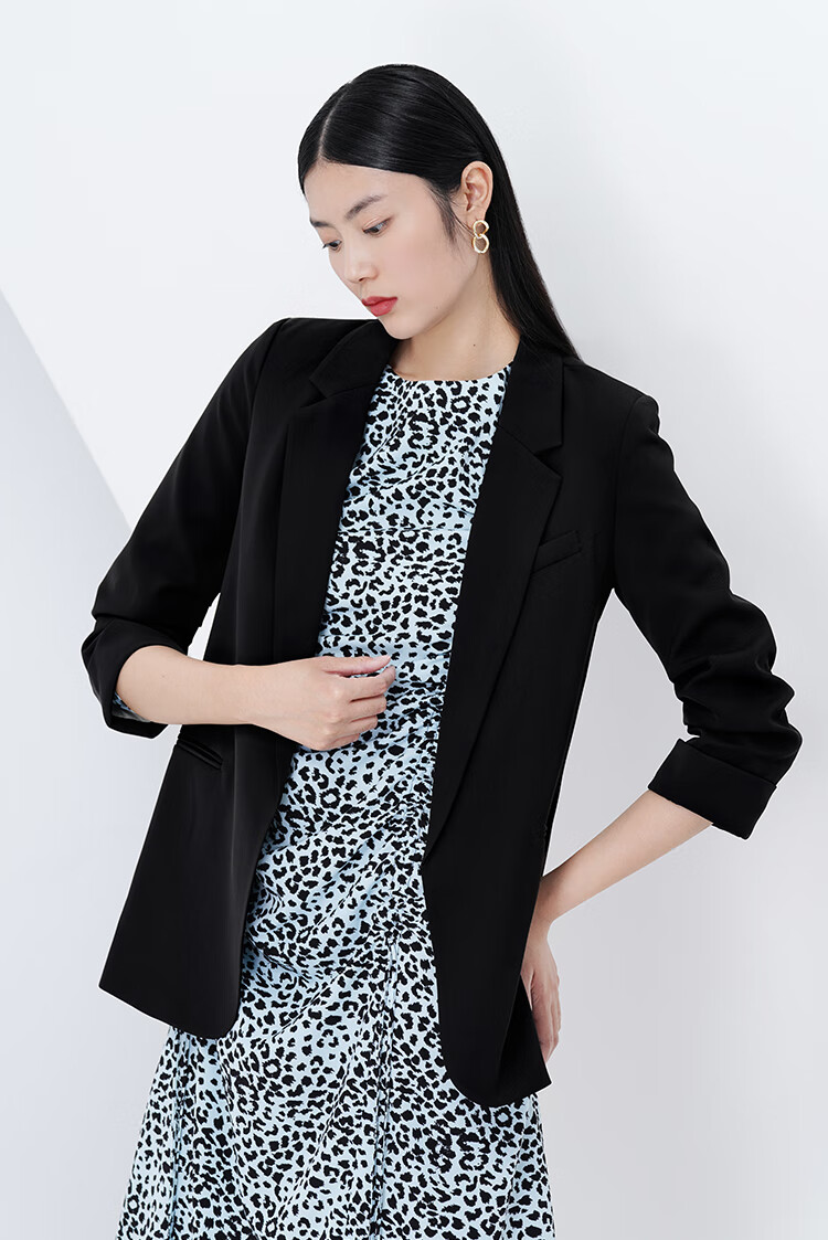 hr赫莲娜女装2021秋季新款基础款简约百搭西装外套女 黑色 s(160/80a)
