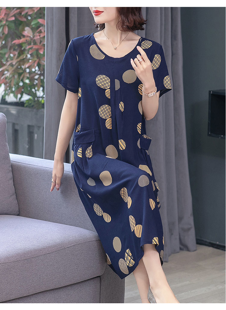 女装新款妈妈夏装新款棉绸连衣裙遮肚显瘦中老年女士50到60岁裙子8号