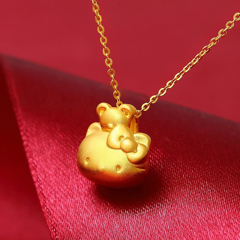 老凤凰黄金猫吊坠女999足金hello kitty猫项链kt小猫咪锁骨链送女友