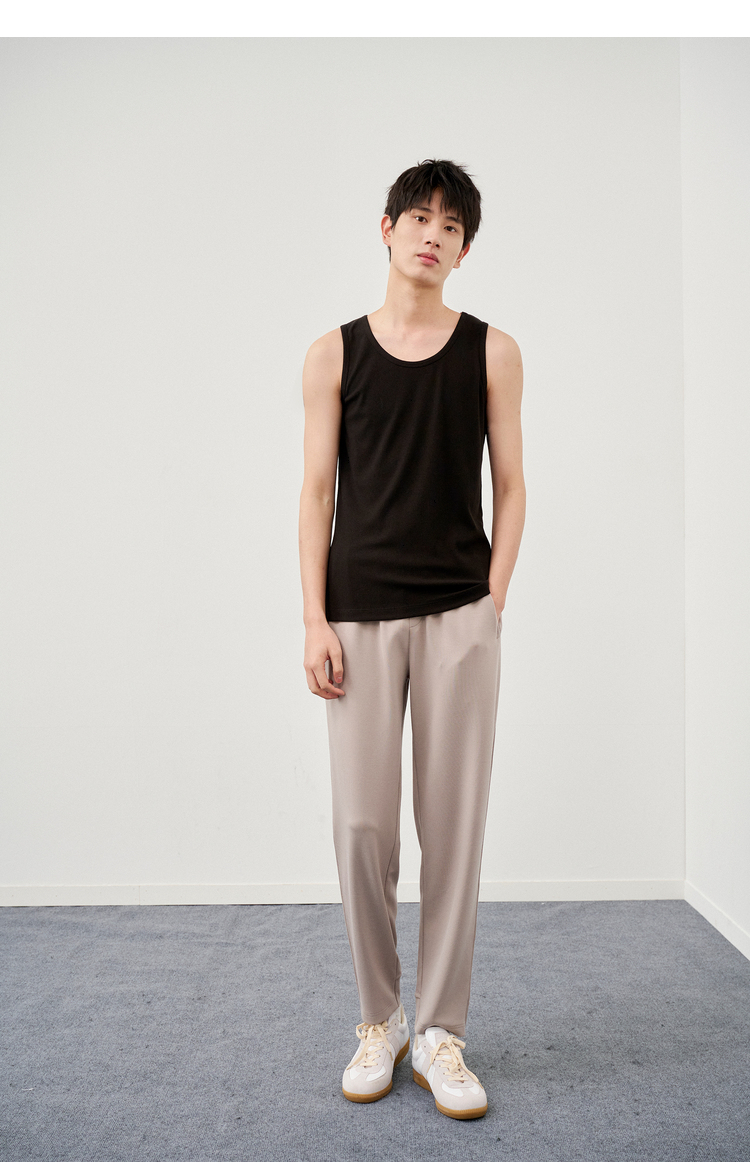 棉先生工字背心男 "日光浴"260g发热坑条罗纹打底背心 黑色 m