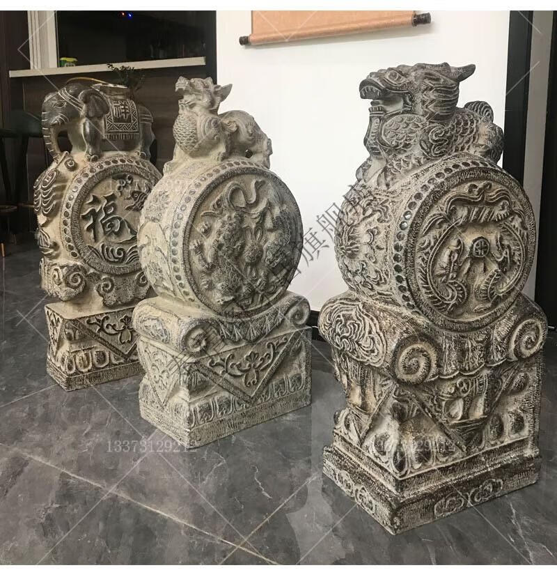 京纯(jingchun)石鼓门墩一对天然青石户外石墩庭院抱鼓石貔貅庭院石雕