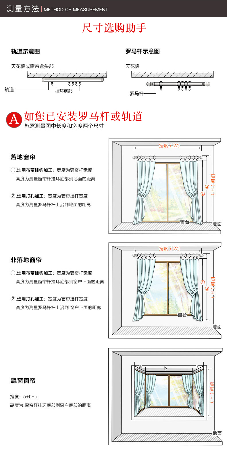 窗帘测量方法图解图片