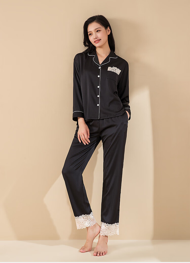 hla海澜之家女士翻领长袖长裤套装家居服睡衣女宽松舒适柔软亲肤hba