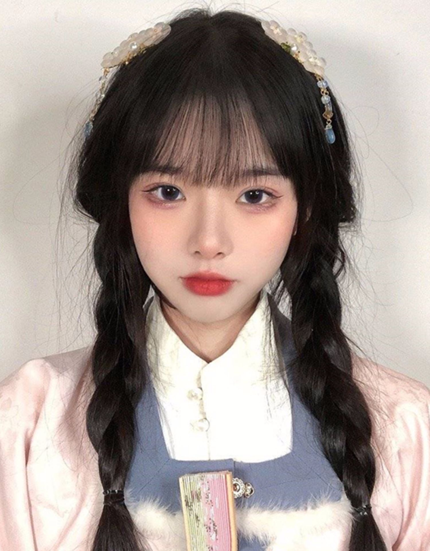 天使丝丝假发女假发麻花辫子假发jk双马尾ita假发套 黑 护理五件套