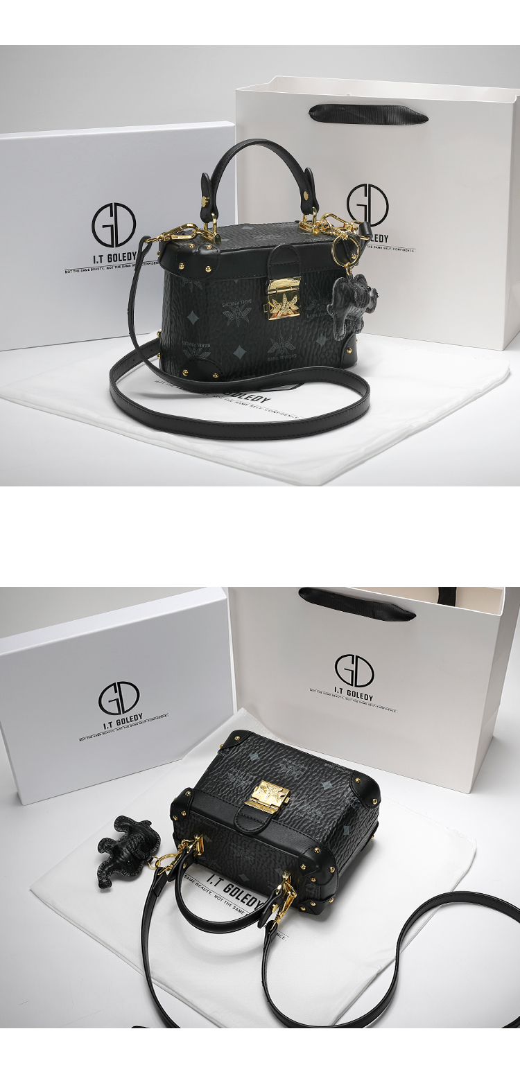 香港itgdledy真皮水桶包质感小众盒子包包2022新款女斜挎包包 棕拼白