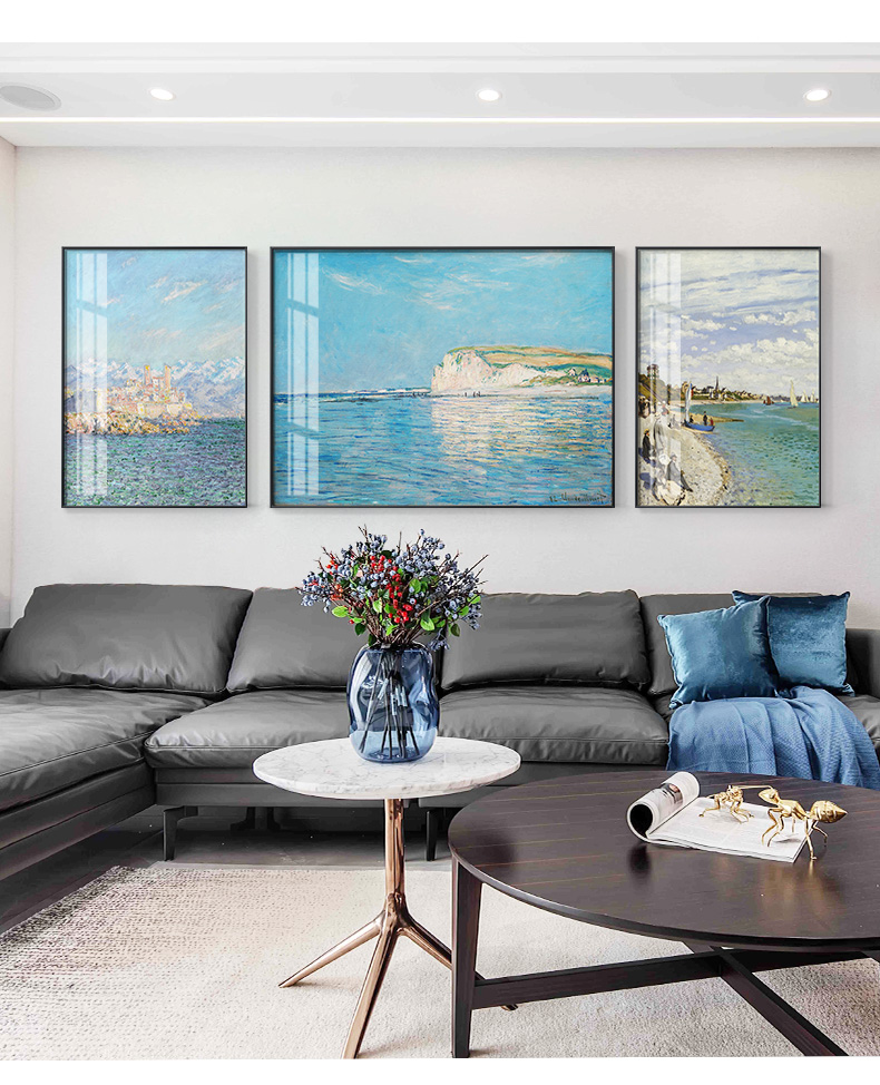 画先生海龙红莫奈名画日出印象派油画现代简约客厅装饰画三联沙发背景