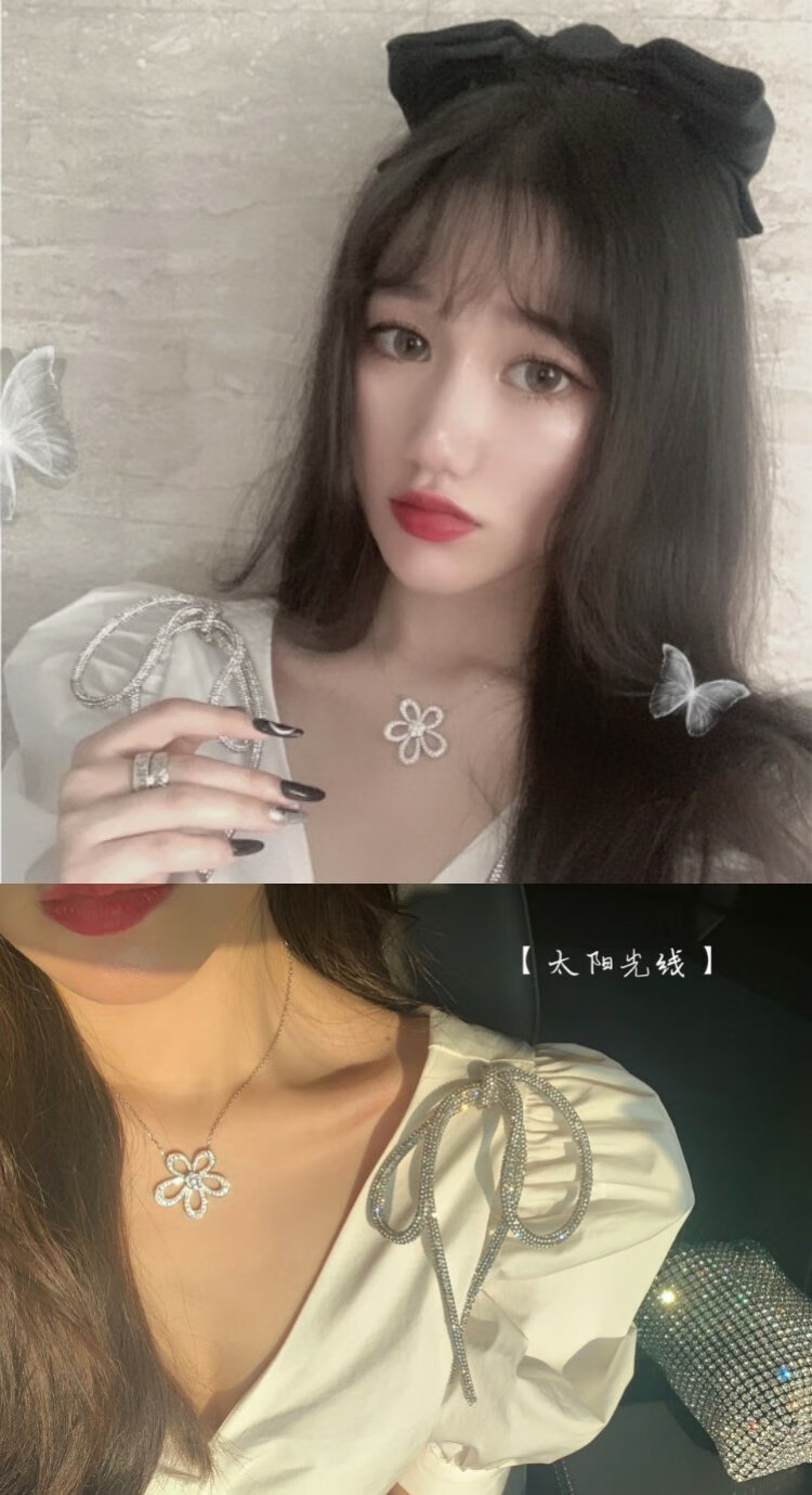 18k金进口莫桑石大花朵项链女范冰冰同款玫瑰金满钻太阳花锁骨链荣宾