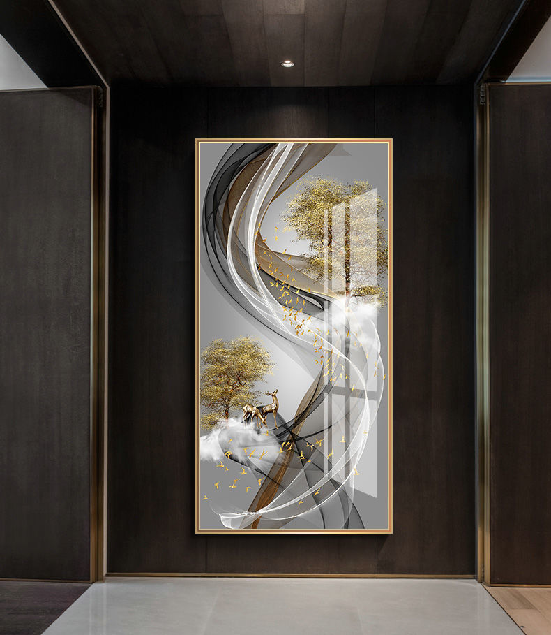 精选玄关装饰画入户门竖版过道走廊壁画北欧客厅现代简约福鹿挂画靓派