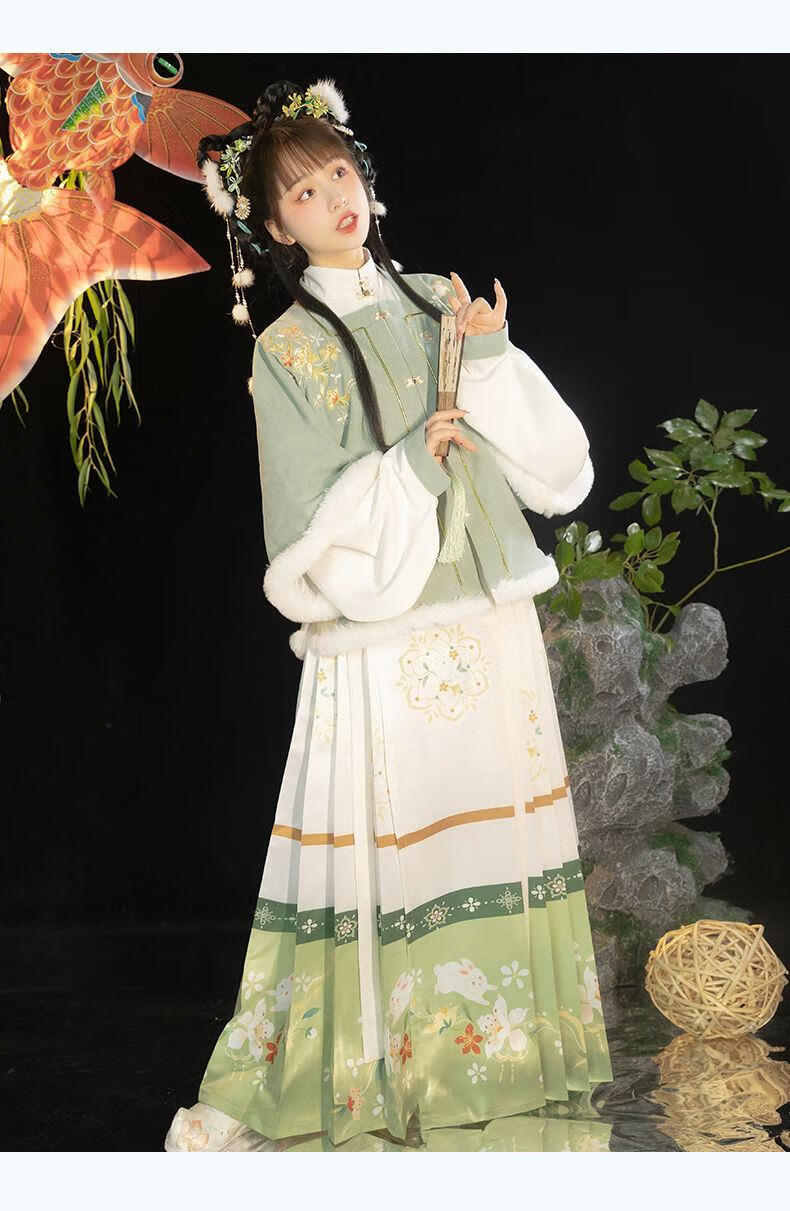 马面裙冬季汉服女明制方领对襟短袄立领印花马面裙绣花加绒加厚秋冬季