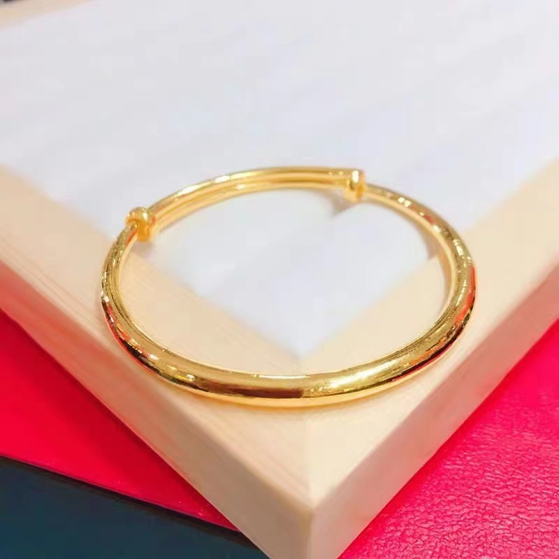 微奢妙珠黄金手镯女款999足金素金光圈亮面手环3d硬金时尚简约推拉