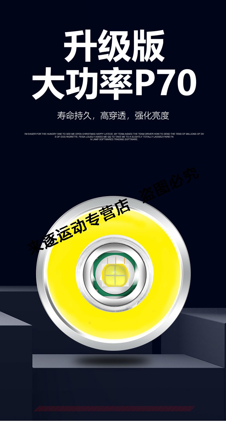 放大缩小变焦电筒疝气p90强光灯黑鹰变焦款p70灯珠1节26650电池1a充电