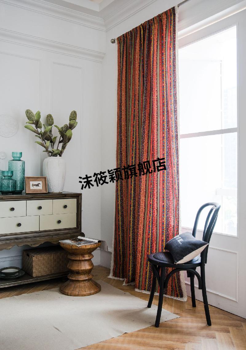 泰式窗帘 复古欧式美式窗帘民族风东南亚泰式藏式棉麻门帘窗帘半遮光