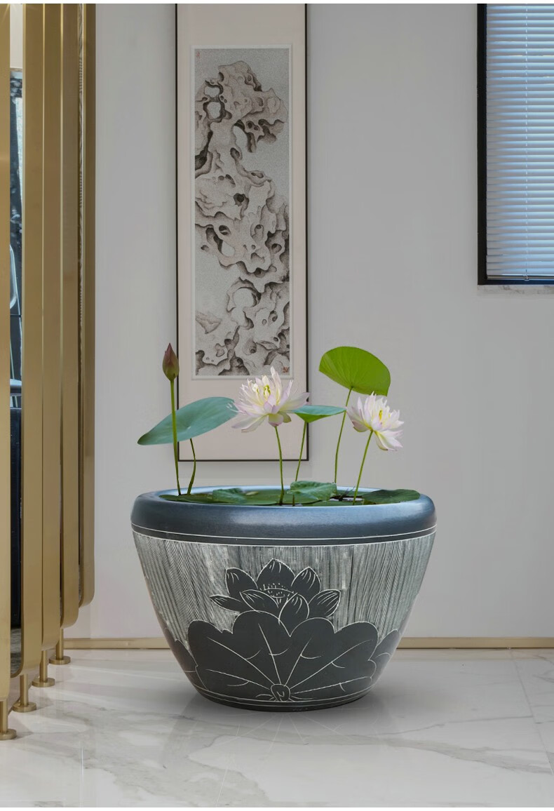 烈垚陶瓷鱼缸大号客厅睡莲缸养荷花的大水缸莲花盆缸家用庭院老式水缸