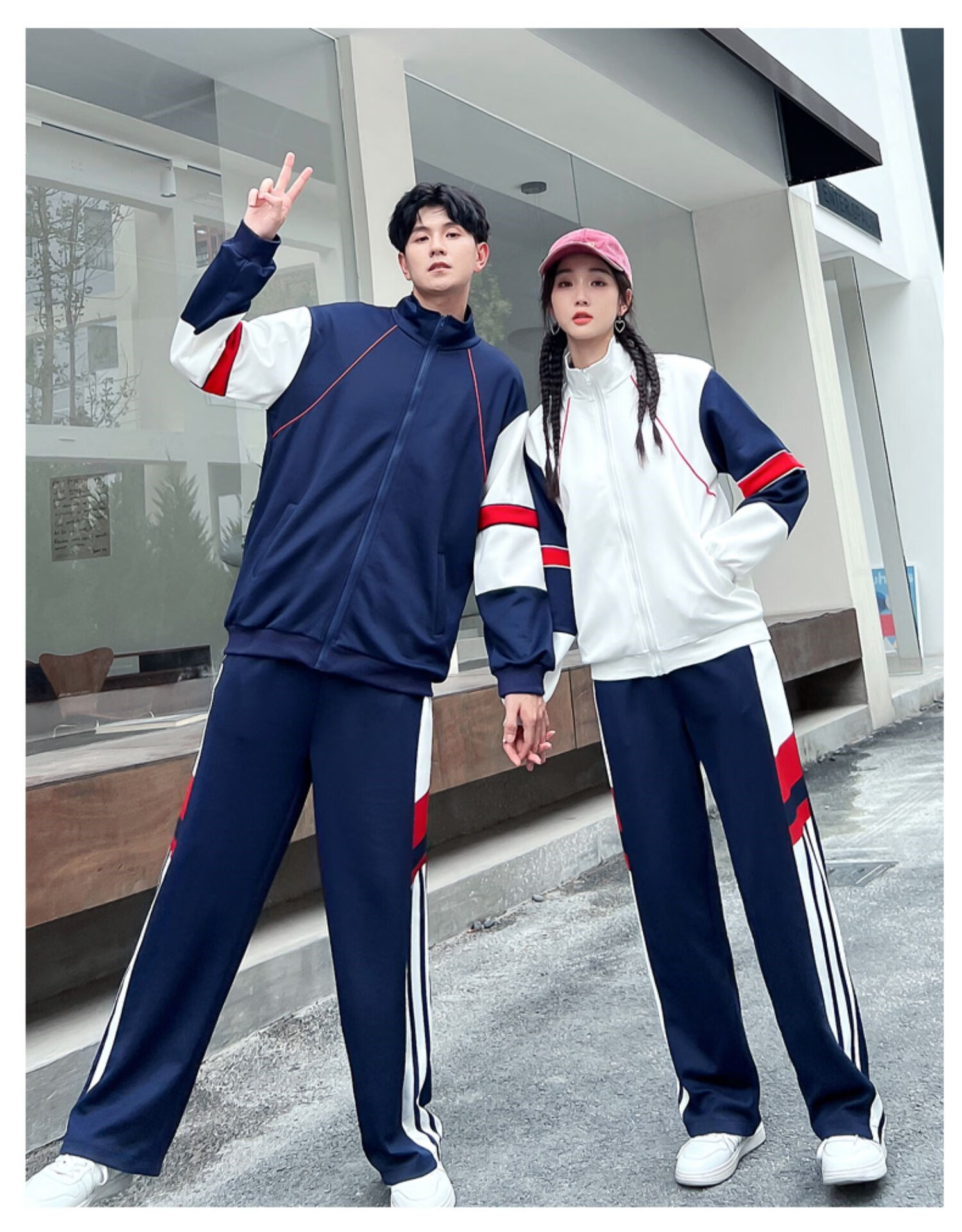 韩系校服套装中学生春秋季运动会三件套初中高中生班服学院风定制 白