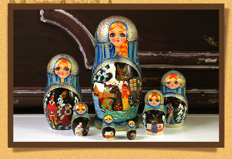 俄罗斯套娃大7层手工椴木彩绘精品手工椴木故事娃娃玩具