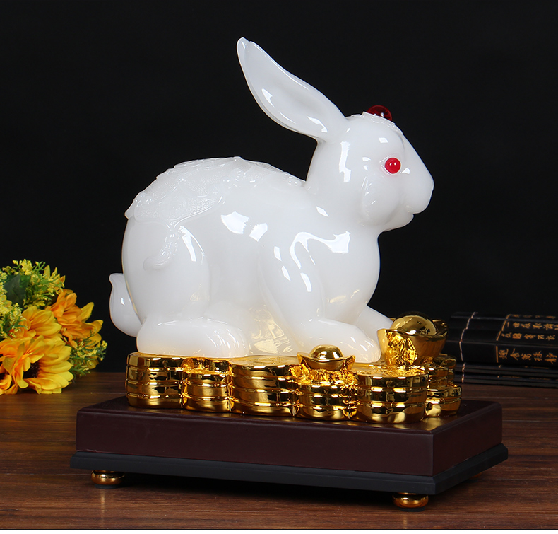 搜可可爱生肖兔摆件工艺品招财风水玉兔电视柜装饰摆设创意生日礼物a1