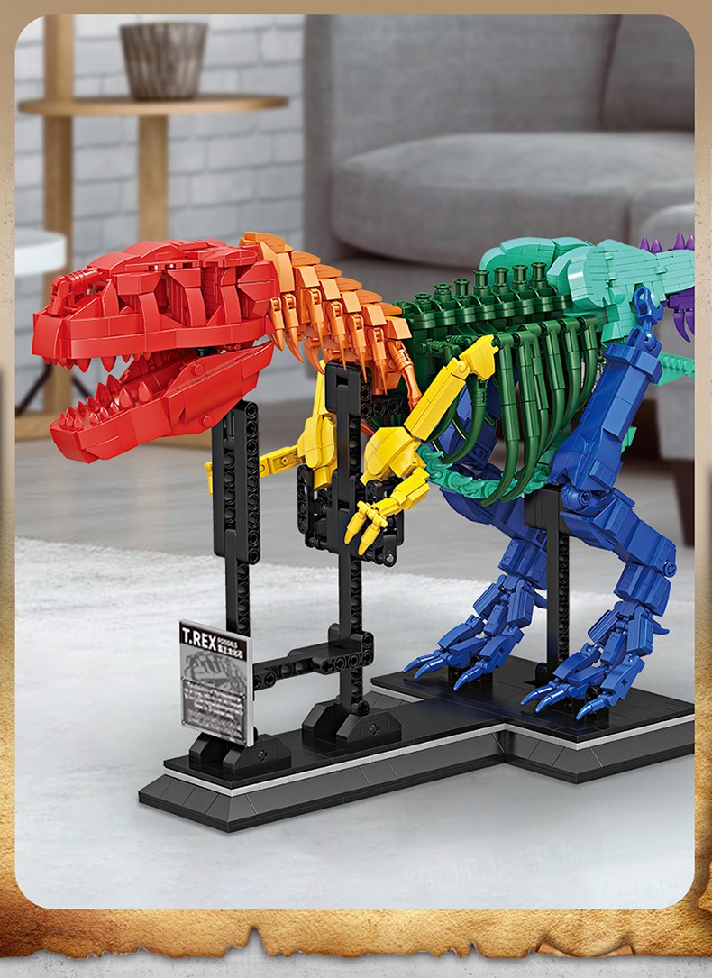 方橙积木恐龙玩具侏罗纪世界霸王龙三角龙拼装玩具模型男孩生日六一