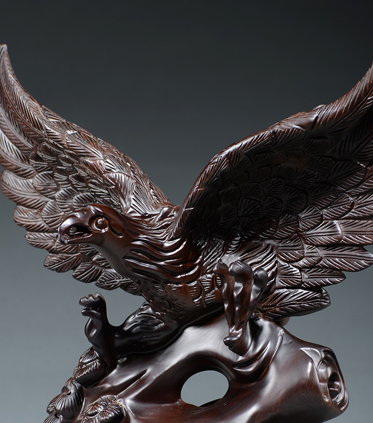 正宗府实木黑檀木雕大展鸿图老鹰摆件大展宏图雄鹰开业办公桌摆设工艺