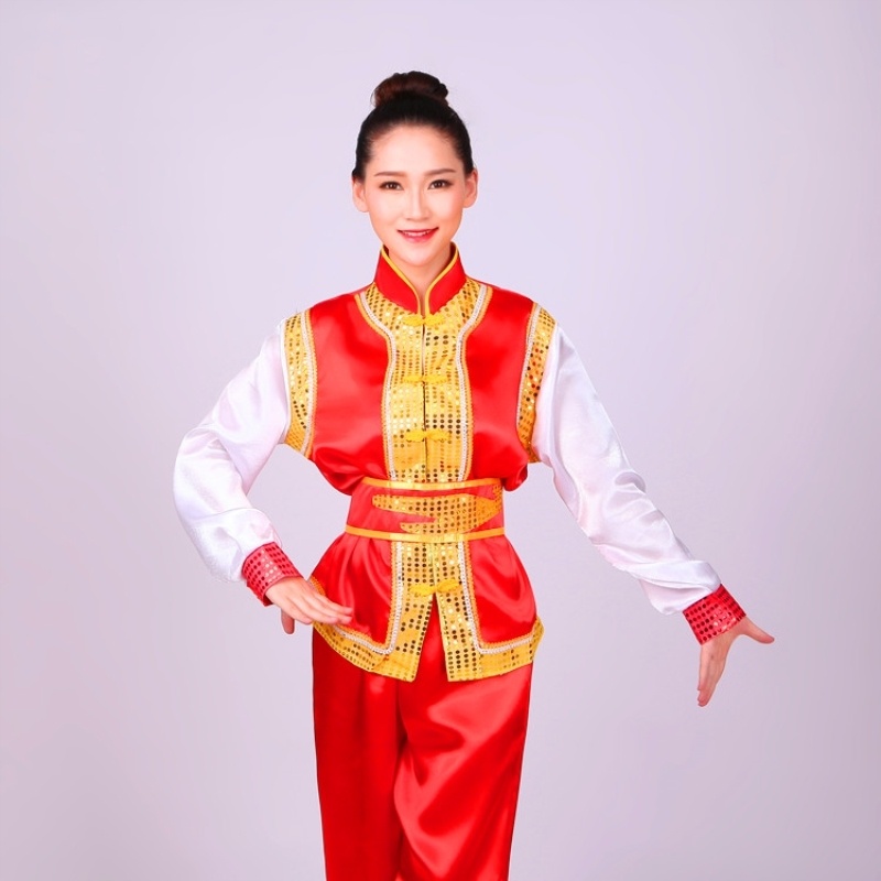 舞龙服装女打鼓服演出服装男腰鼓队服装龙灯服舞龙舞狮威风锣鼓服红色