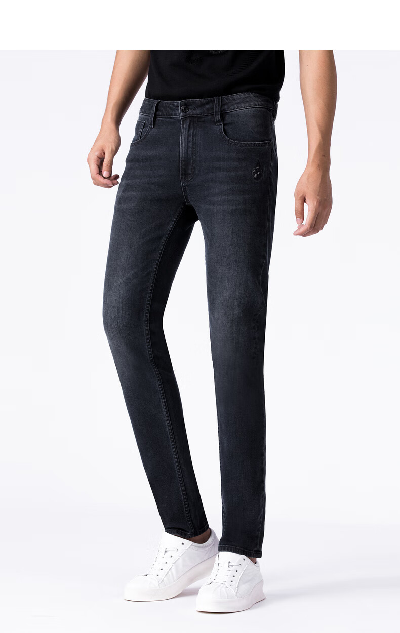 下-利郎牛仔裤男2021冬季新款低腰窄脚时尚磨白修身牛仔裤子 蓝色(20