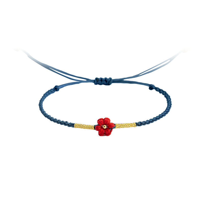 送你一朵小红花手环手工编织手链女手绳易烊千玺周边抖音 b94墨蓝金珠