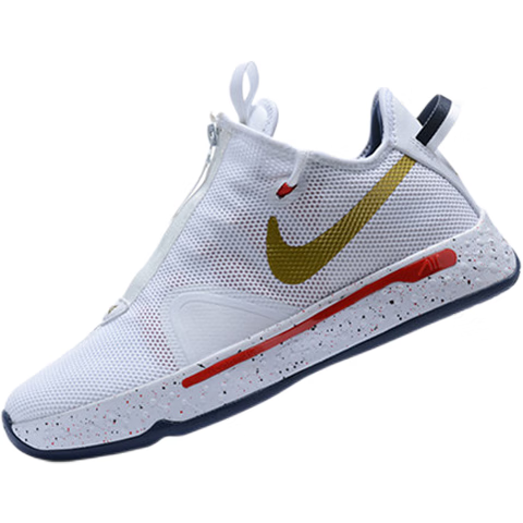 保罗乔治4代 黑白阴阳拉链全掌气垫pg 4 ep男女款实战篮球鞋 珊瑚色