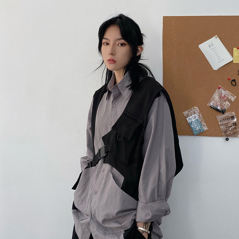 骆廷暗黑系机能风马甲男女高街复古工装可拆卸可调节嘻哈战术马夹黑色