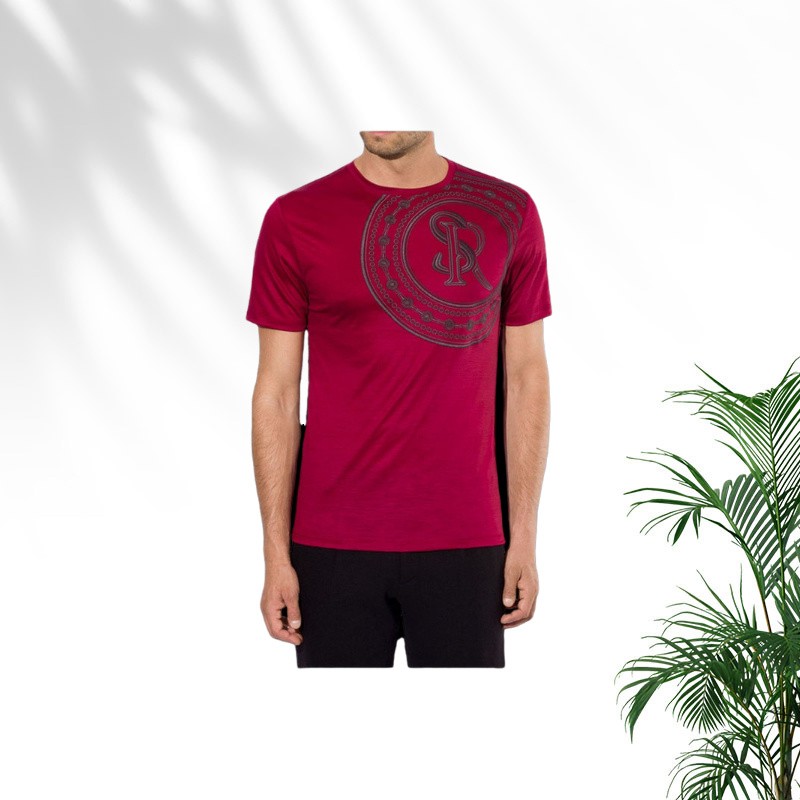 stefano ricci史蒂芬男装短袖t恤红色羊毛圆领上衣sr logo刺绣奢华