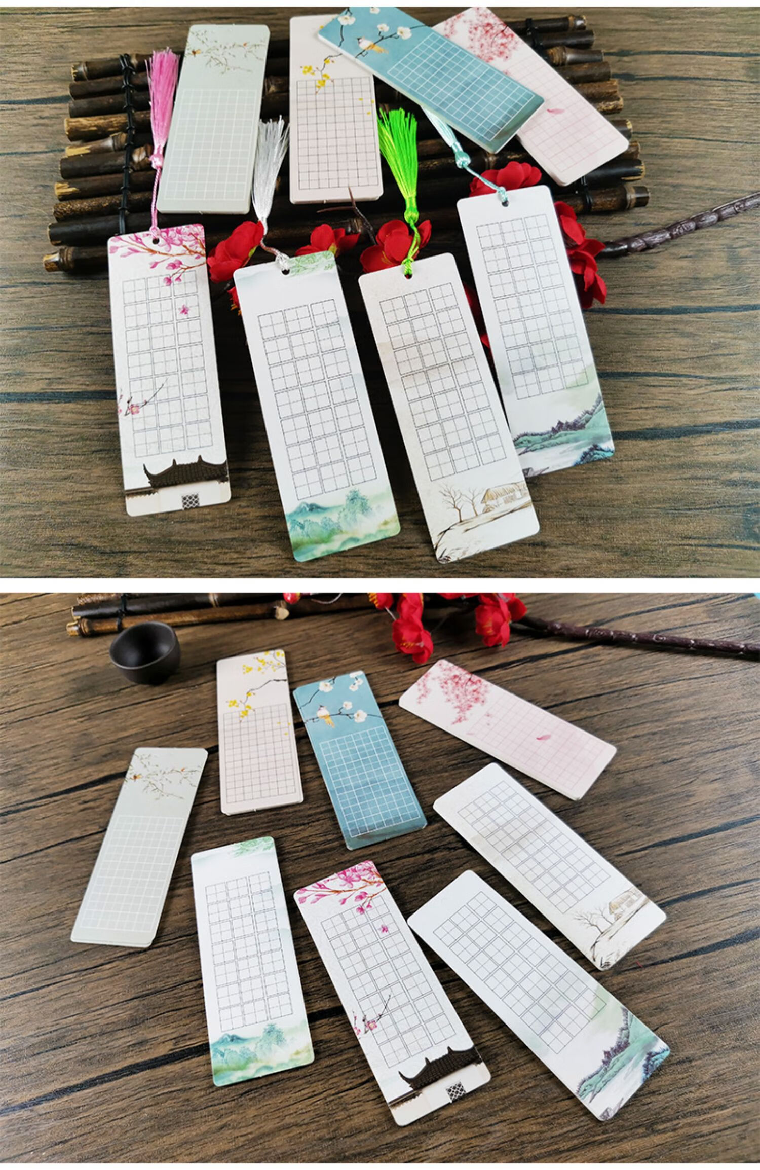 《儿童硬笔书法作品书签纸质空白可写字田字格方框卡片古典中国风练习