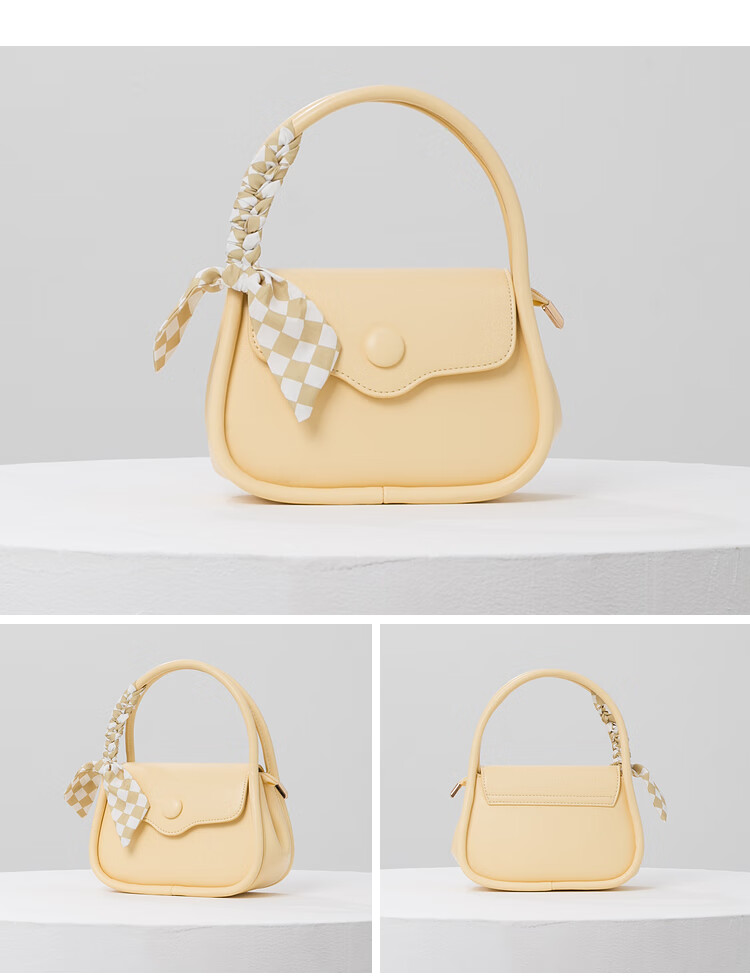 三福2021奶油甜心系列珍珠链条通勤手提包时尚女包 446941 黄色丝巾