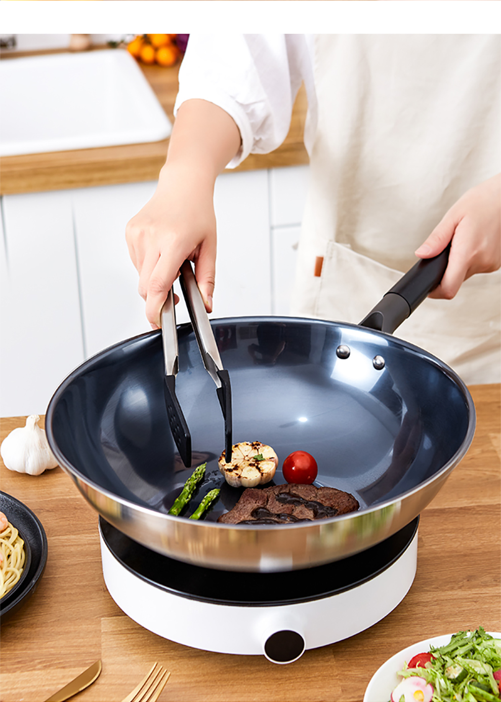 堀江钛锅纯钛炒锅无涂层不粘锅家用炒菜锅电磁炉燃气灶煤气通用烹饪具