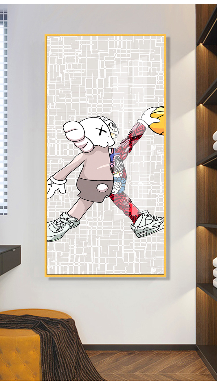 薇典玄关装饰画kaws挂画潮流潮牌芝麻街公仔橙色壁画入户进门走廊过道