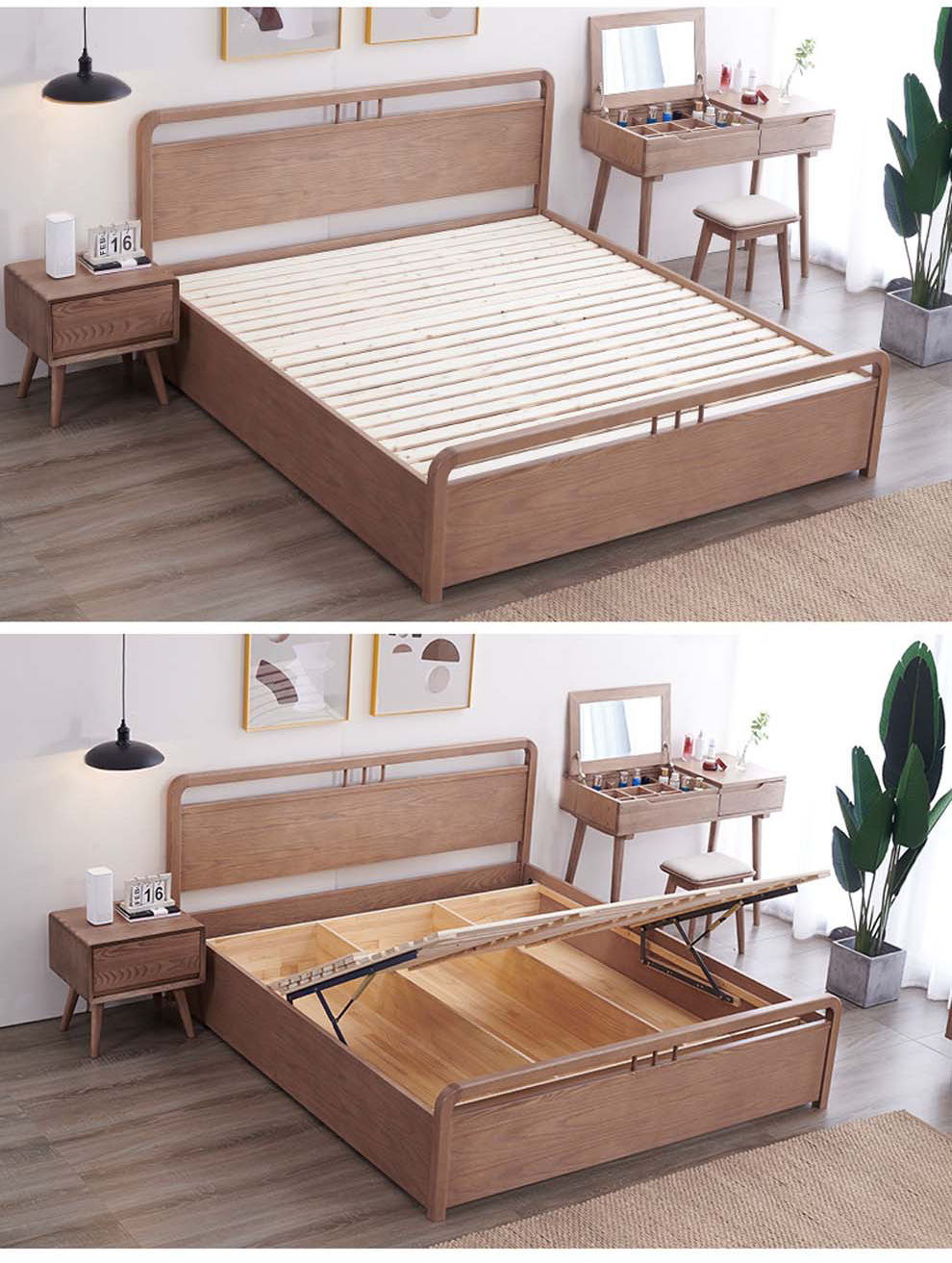 粤礼床北欧实木床18米实木靠背日式简约15米进口白蜡木气压高箱储物床