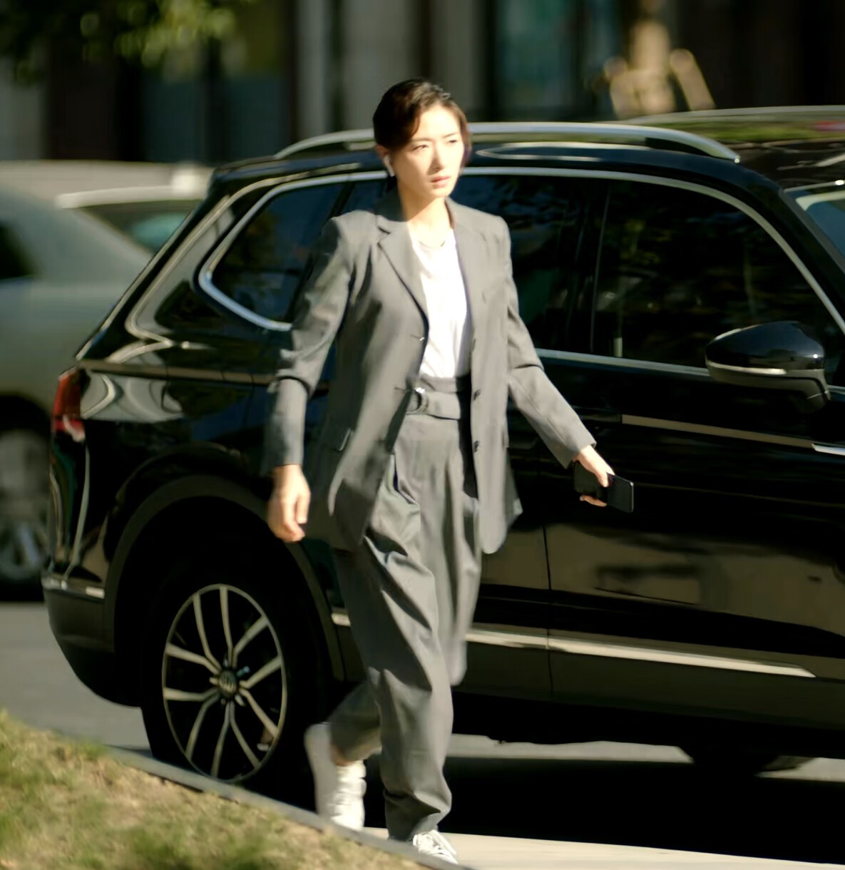 简言的夏冬简言万茜秋季同款复古灰色长袖休闲时尚百搭西装套装女