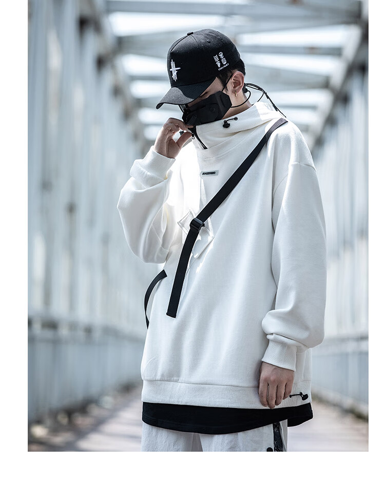 aogz国潮牌宇航员卫衣男连帽高领ins宽松春秋季工装机能情侣外套黑色m